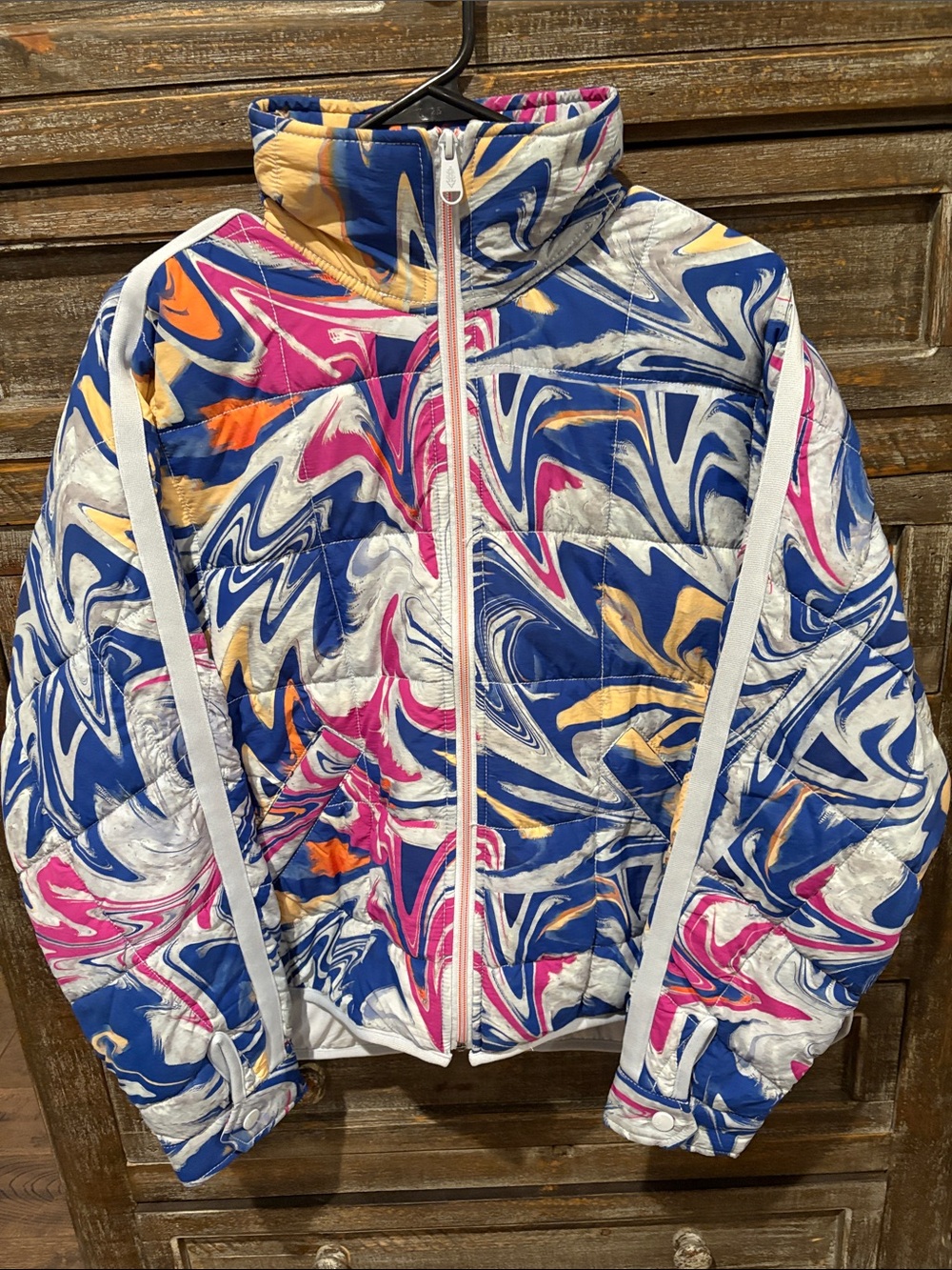 FP Movement by Free People Marble Swirl Puffer Jacket in Blue, Pink & Yellow